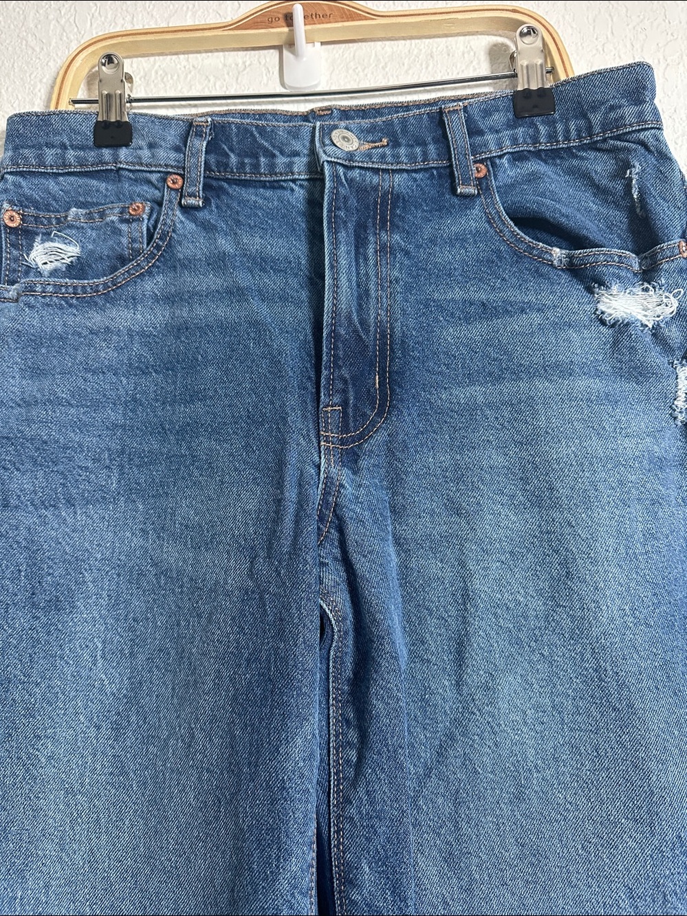 American Eagle Stovepipe Jeans Women’s Size 6 Long Wide Cuff Stretch Denim - Picture 4 of 9